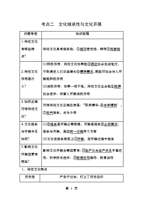 高考政治二轮复习专题十文化传承与创新考点二文化的继承性与文化发展试题