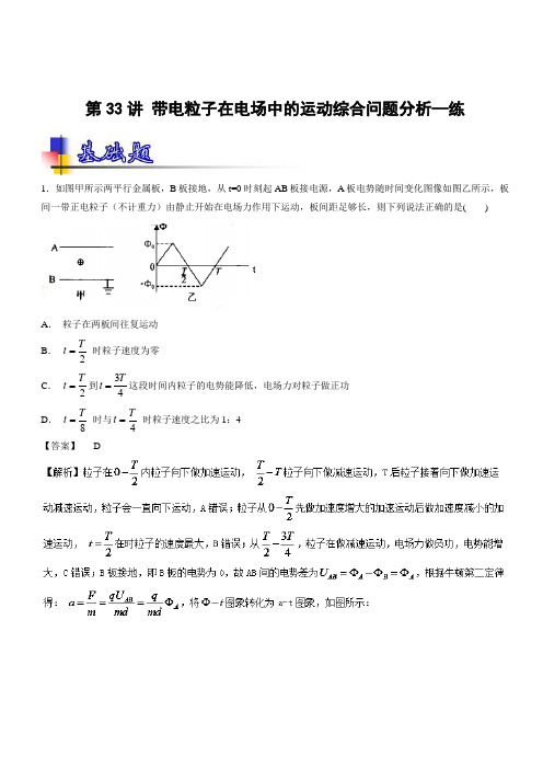 专题33+带电粒子在电场中的运动综合问题分析(练)-2019年高考物理一轮复习讲练测+Word版含解析
