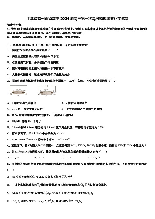 江苏省常州市省常中2024届高三第一次高考模拟试卷化学试题含解析