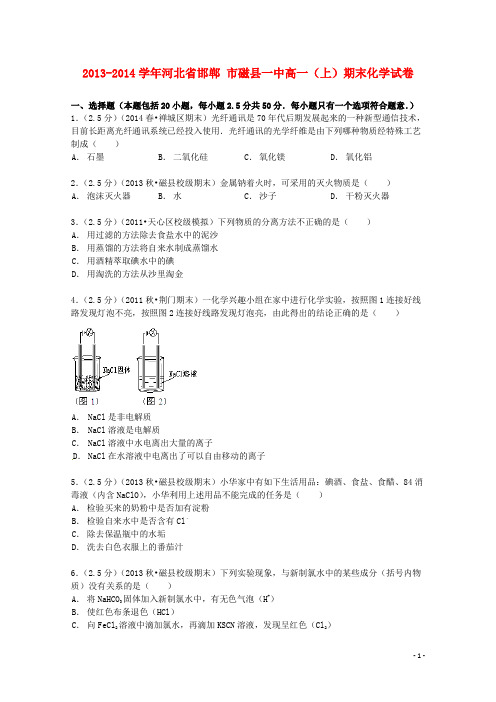 河北省邯郸市磁县一中高一化学上学期期末试卷(含解析)