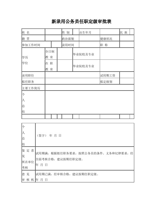 新录用公务员转正定级审批表