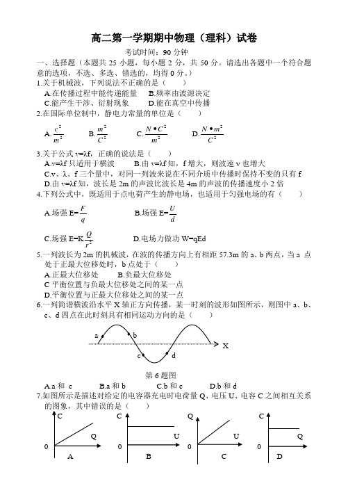 高二第一学期期中物理(理科)试卷.doc