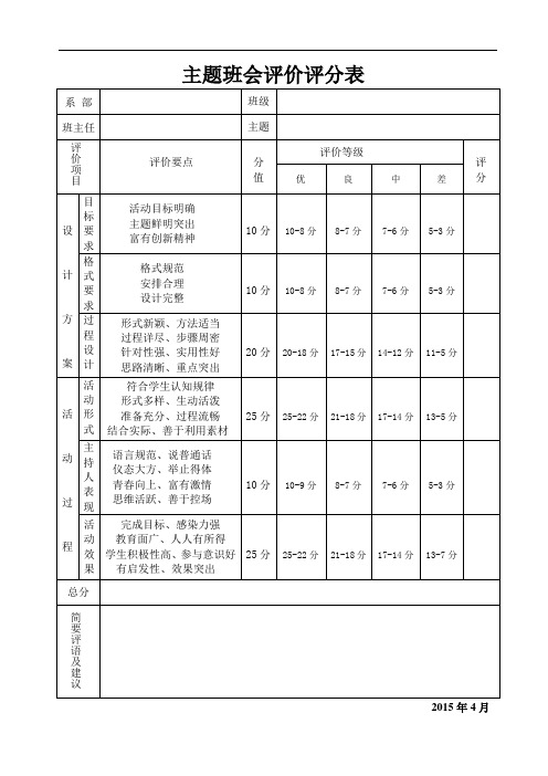 主题班会评价评分表