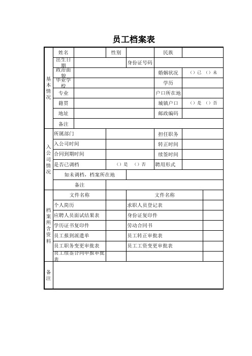 公司员工个人档案表Excel模板