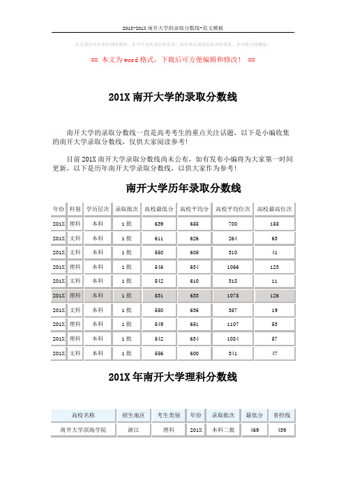 2018-201X南开大学的录取分数线-范文模板 (4页)