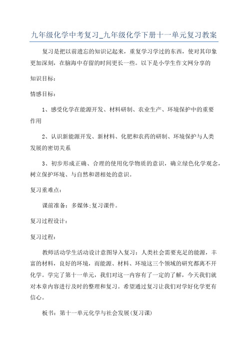 九年级化学中考复习_九年级化学下册十一单元复习教案