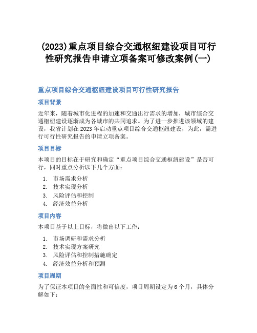 (2023)重点项目综合交通枢纽建设项目可行性研究报告申请立项备案可修改案例(一)