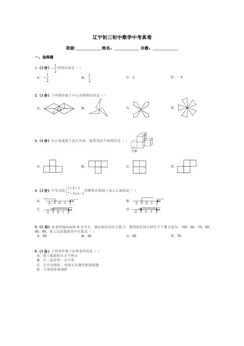 辽宁初三初中数学中考真卷带答案解析
