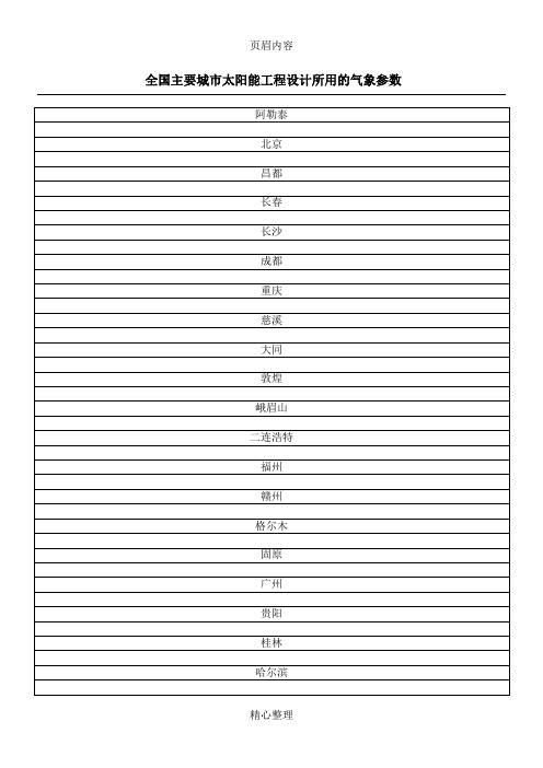 全国主要城市太阳能辐照资料