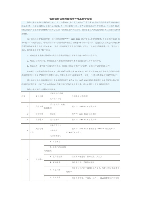 体外诊断试剂的技术文件清单制定