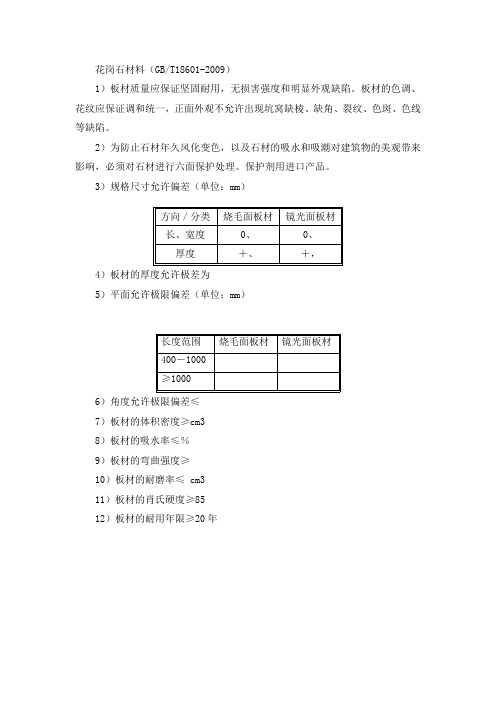 花岗石材料技术参数