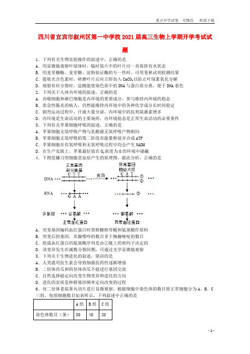 四川省宜宾市叙州区第一中学校2021届高三生物上学期开学考试试题