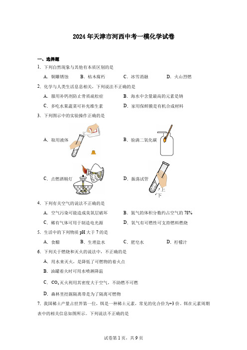 2024年天津市河西中考一模化学试卷