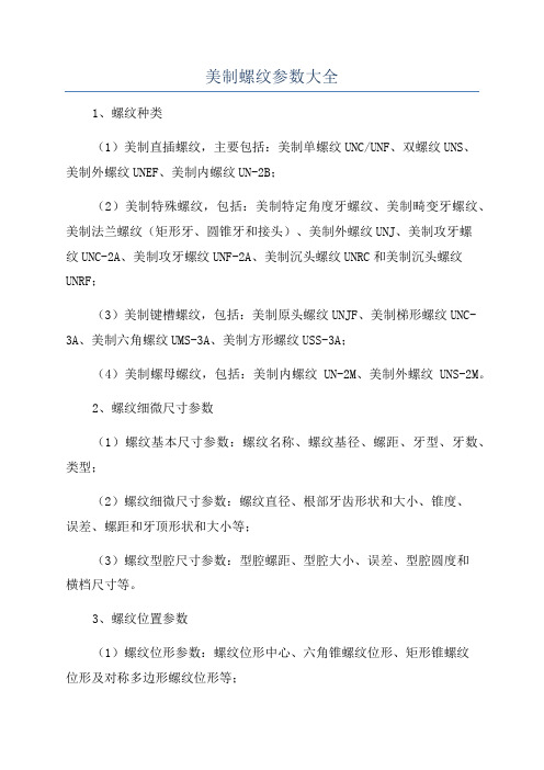 美制螺纹参数大全