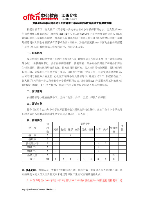 2014抚州资溪县教师招聘面试公告