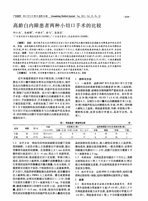 高龄白内障患者两种小切口手术的比较