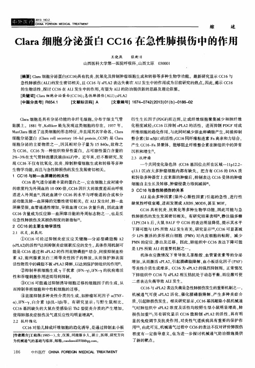 Clara细胞分泌蛋白CC16在急性肺损伤中的作用