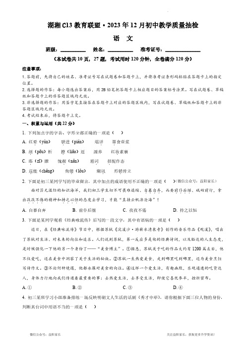 2023-2024-1-湖湘C13教育联盟-初三第一次联考-语文试卷(含答案) (1)