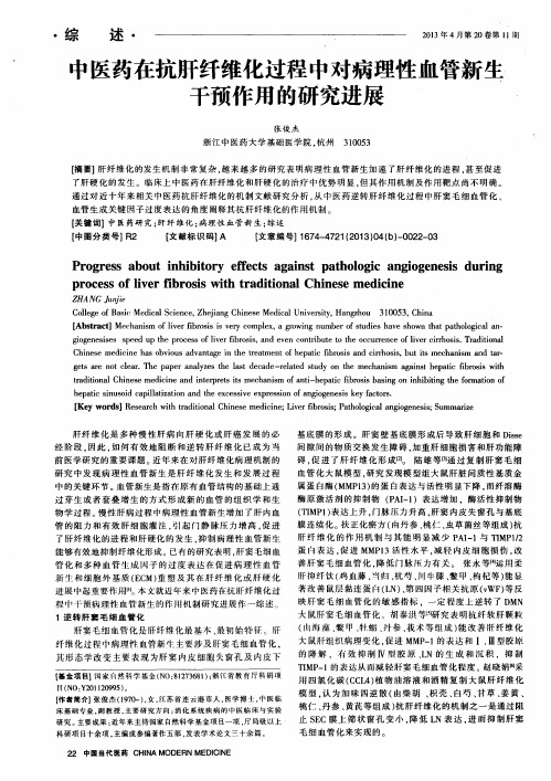 中医药在抗肝纤维化过程中对病理性血管新生干预作用的研究进展