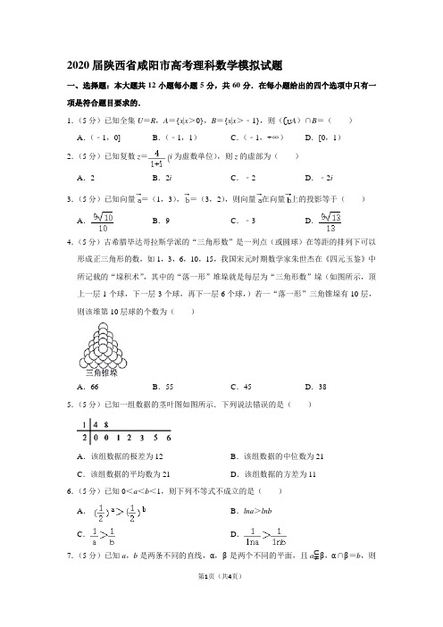 2020届陕西省咸阳市高考理科数学模拟试题