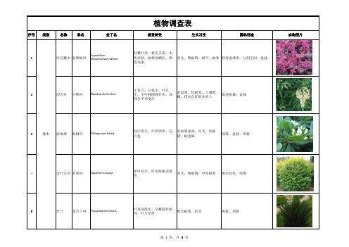 景观常用植物及习性调查表