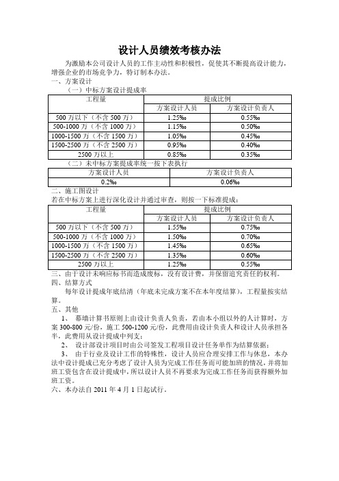 设计人员绩效考核办法