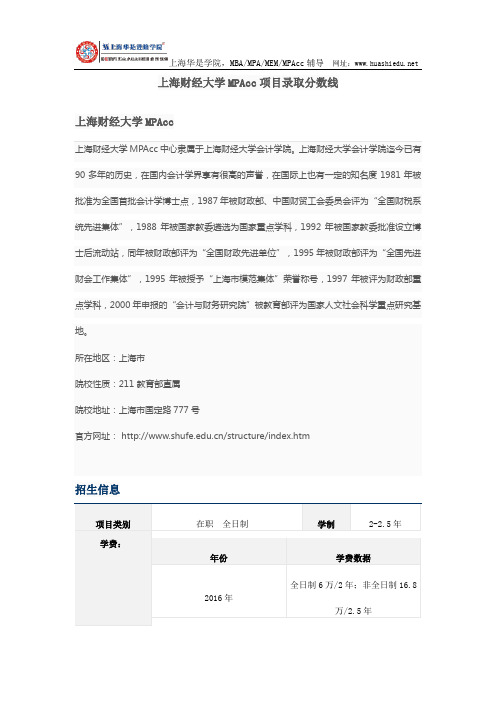 上海财经大学MPAcc项目录取分数线与招生信息