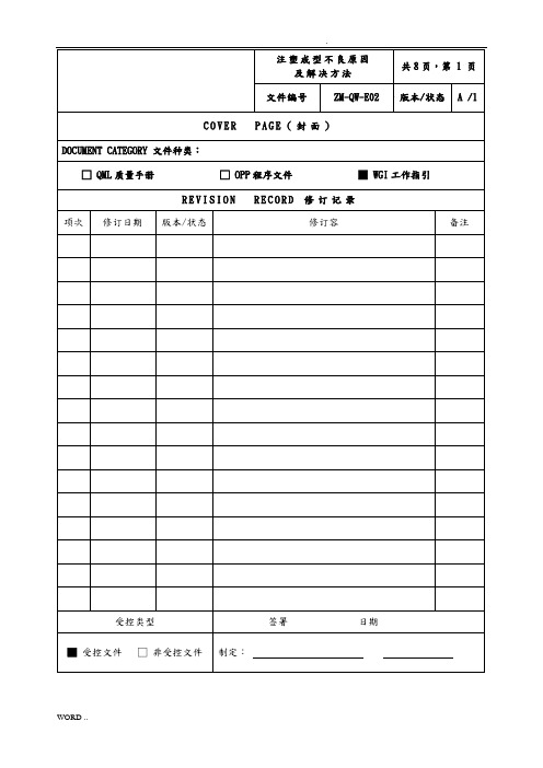 注塑成型不良原因及解决方法