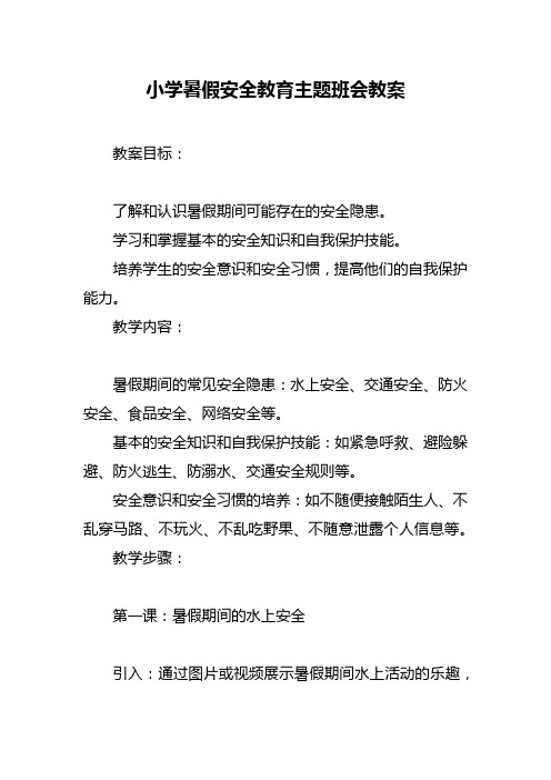 小学暑假安全教育主题班会教案