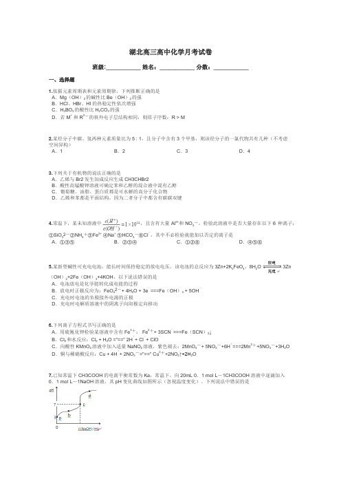 湖北高三高中化学月考试卷带答案解析