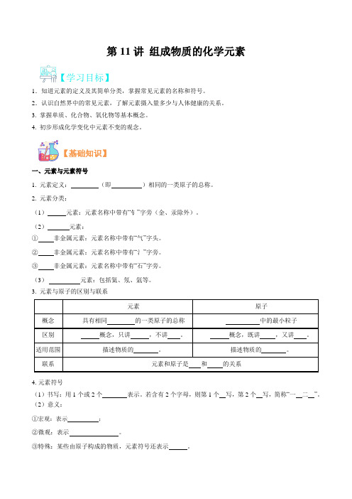 第11讲 组成物质的化学元素-2022年新九年级化学暑假(沪教版)(原卷版)