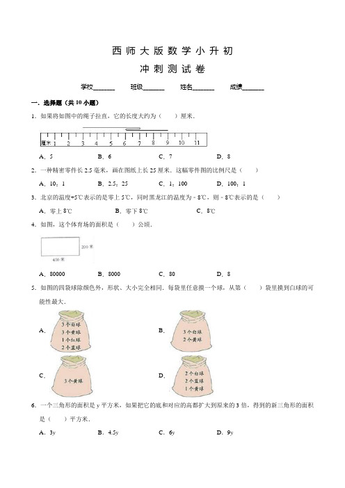 西师大版小升初数学试卷含答案