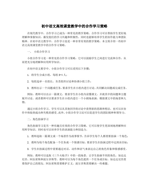 初中语文高效课堂教学中的合作学习策略