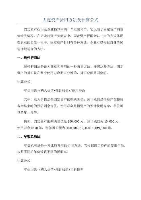 固定资产折旧方法及计算公式