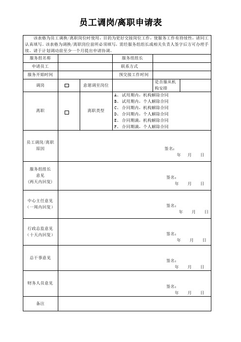 员工调岗、离职申请表-