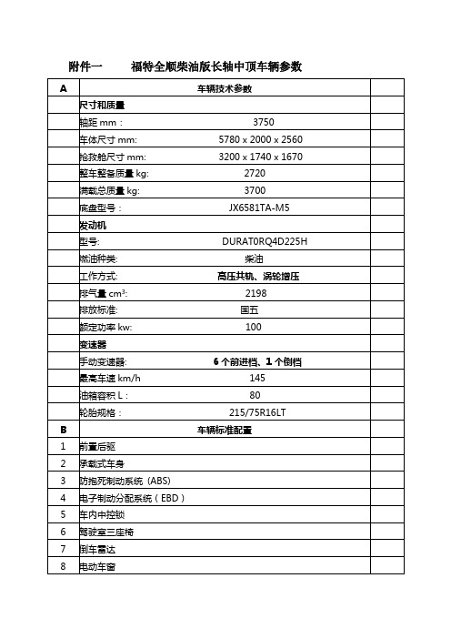 福特全顺柴油版长轴中顶车辆参数A车辆技术参数尺寸和质量