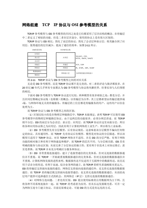 网络组建  TCP  IP协议与OSI参考模型的关系