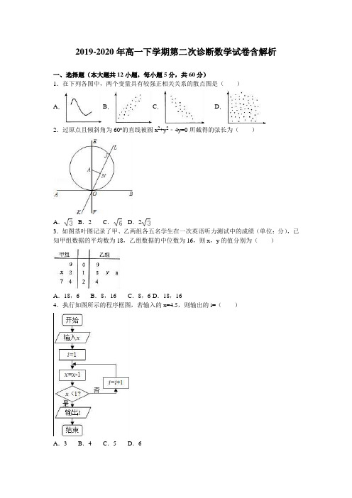 2019-2020年高一下学期第二次诊断数学试卷含解析