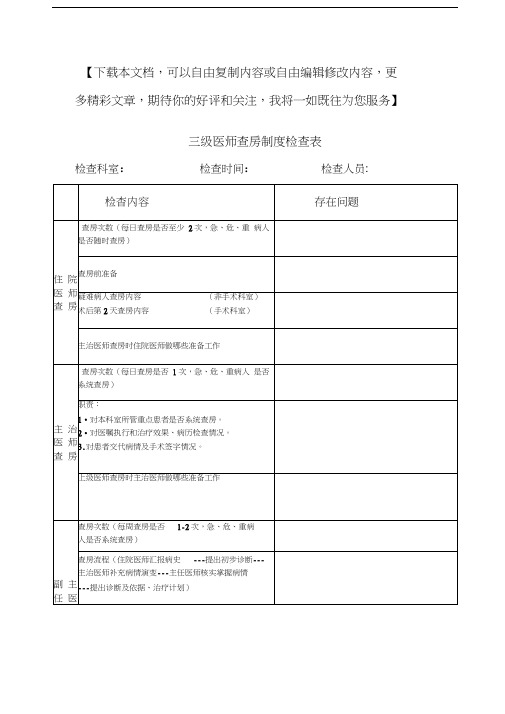 三级医师查房检查表