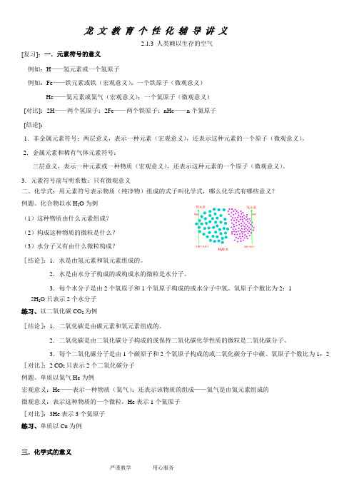 辅导讲义(2.1.3化学符号的意义)