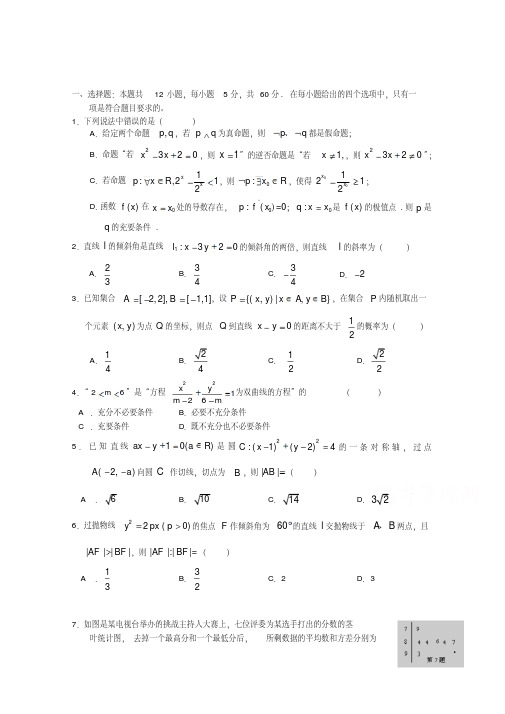 2018-2019高二下学期期中考试数学试卷