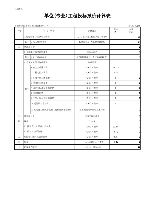 工程投标报价计算表