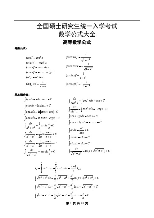 考研数学140分 必背公式大全