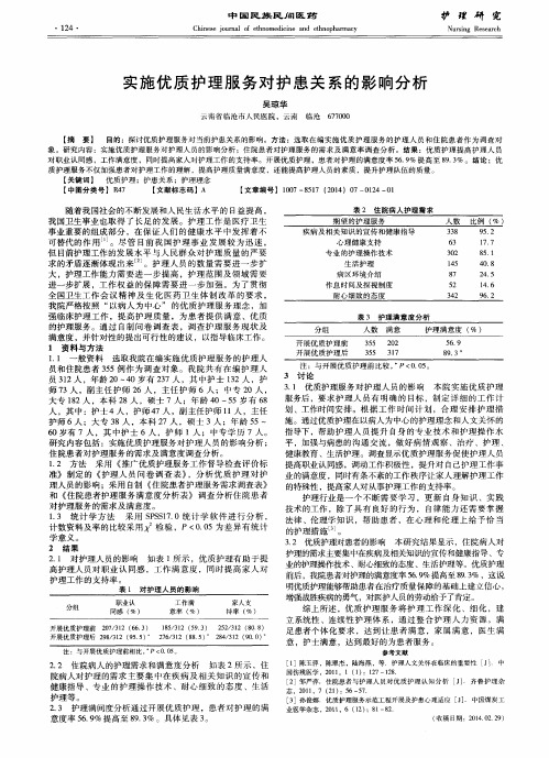 实施优质护理服务对护患关系的影响分析