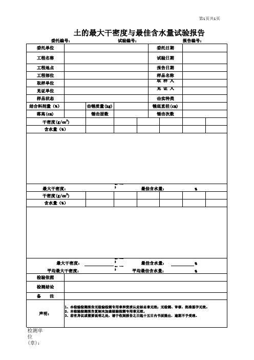 土的最大干密度与最佳含水量试验报告模板