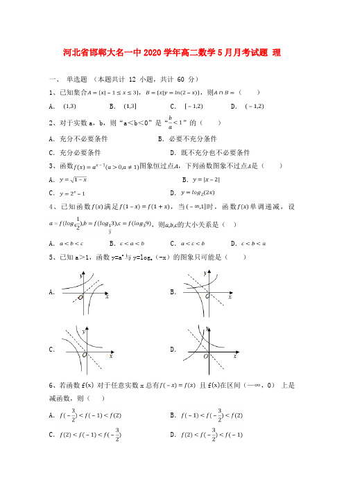 河北省邯郸大名一中2020学年高二数学5月月考试题 理