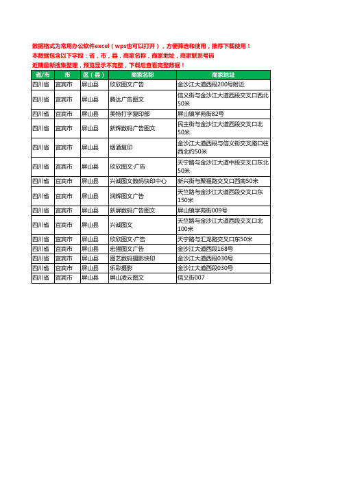 2020新版四川省宜宾市屏山县复印工商企业公司商家名录名单黄页联系电话号码地址大全15家