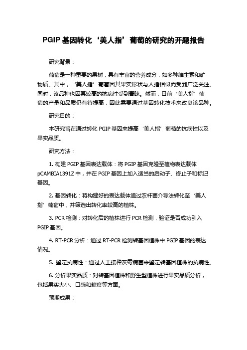 PGIP基因转化‘美人指’葡萄的研究的开题报告