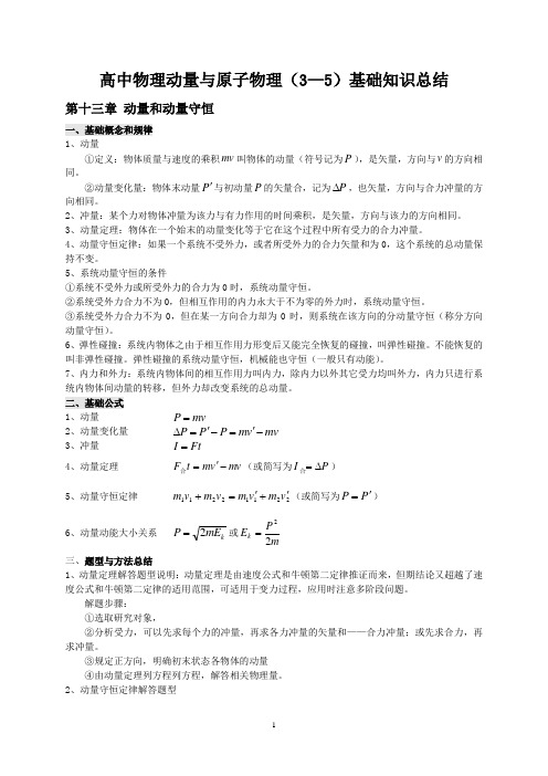 高中物理动量与原子物理(3—5)基础知识总结