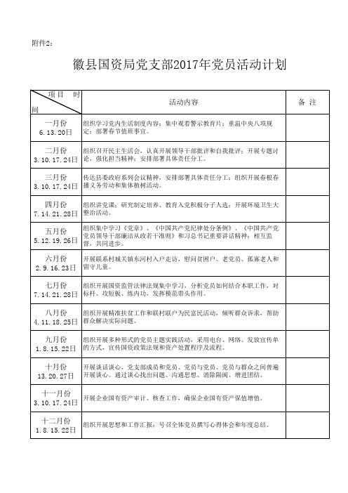 党支部2017年党员活动计划